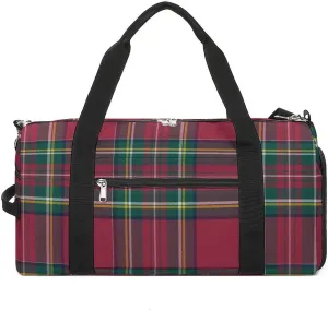 Sport Gym Duffel with Shoe Compartment Wet Pocket, Christmas-plaid-pattern Shoulder Travel Bag for Women Men, style-1