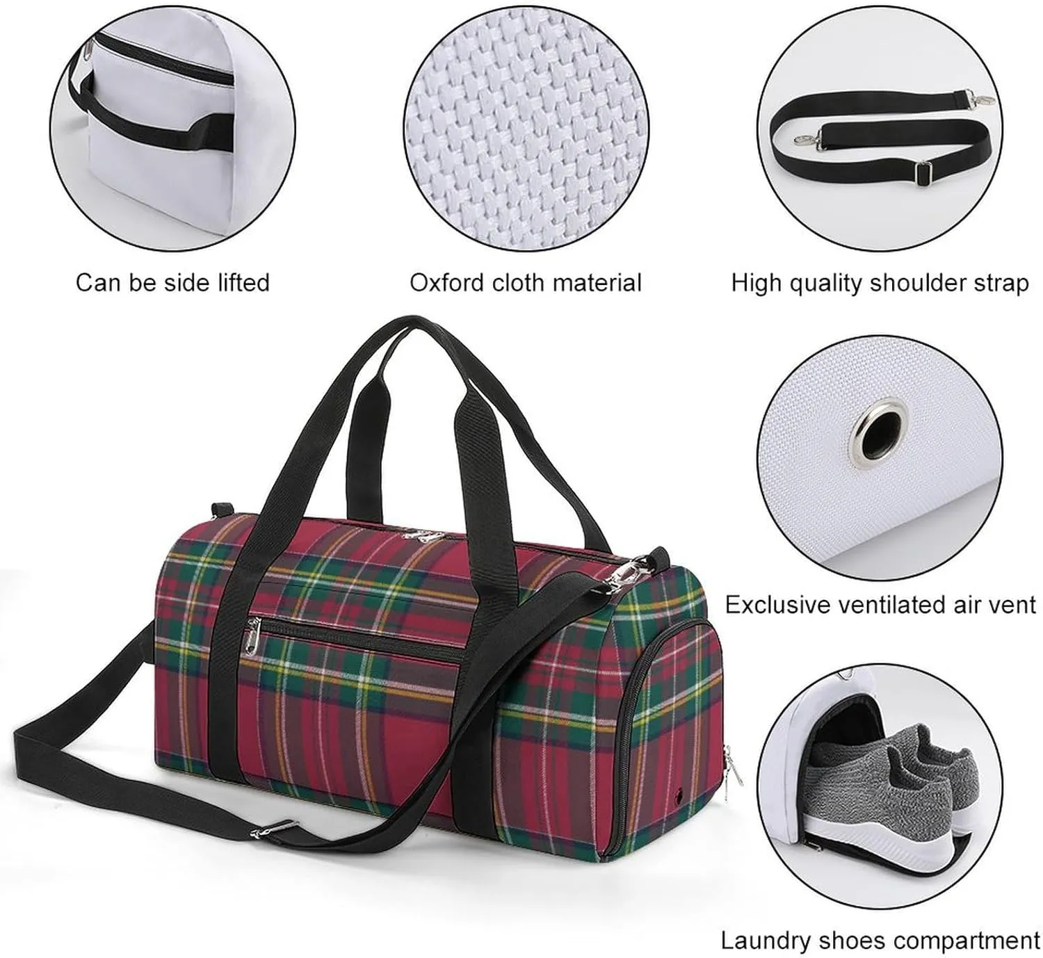 Sport Gym Duffel with Shoe Compartment Wet Pocket, Christmas-plaid-pattern Shoulder Travel Bag for Women Men, style-1