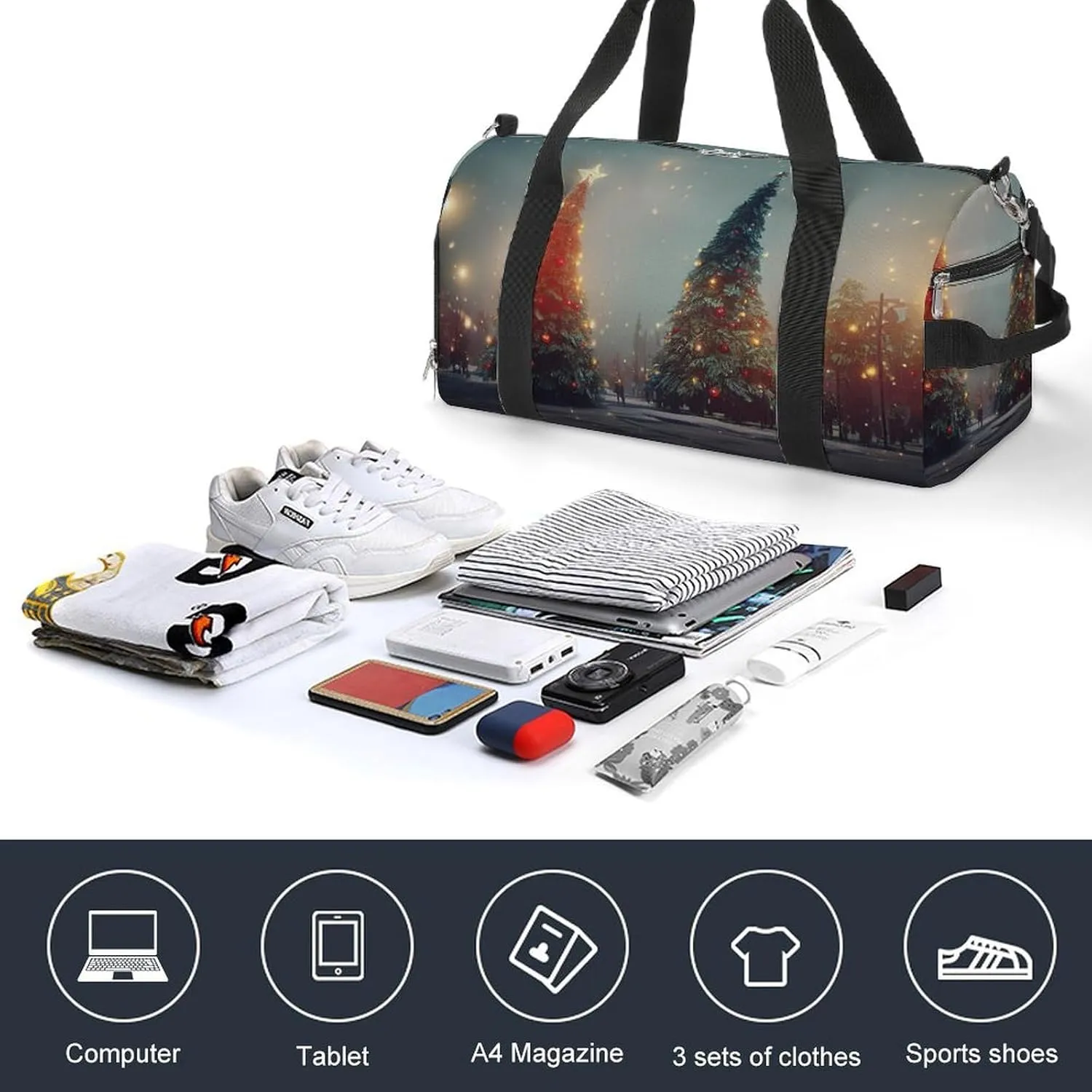 Sport Gym Duffel with Shoe Compartment Wet Pocket, Christmas-winter-background Shoulder Travel Bag for Women Men