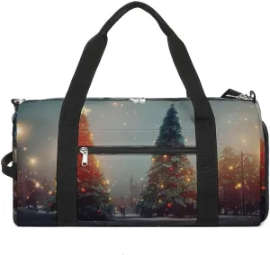 Sport Gym Duffel with Shoe Compartment Wet Pocket, Christmas-winter-background Shoulder Travel Bag for Women Men