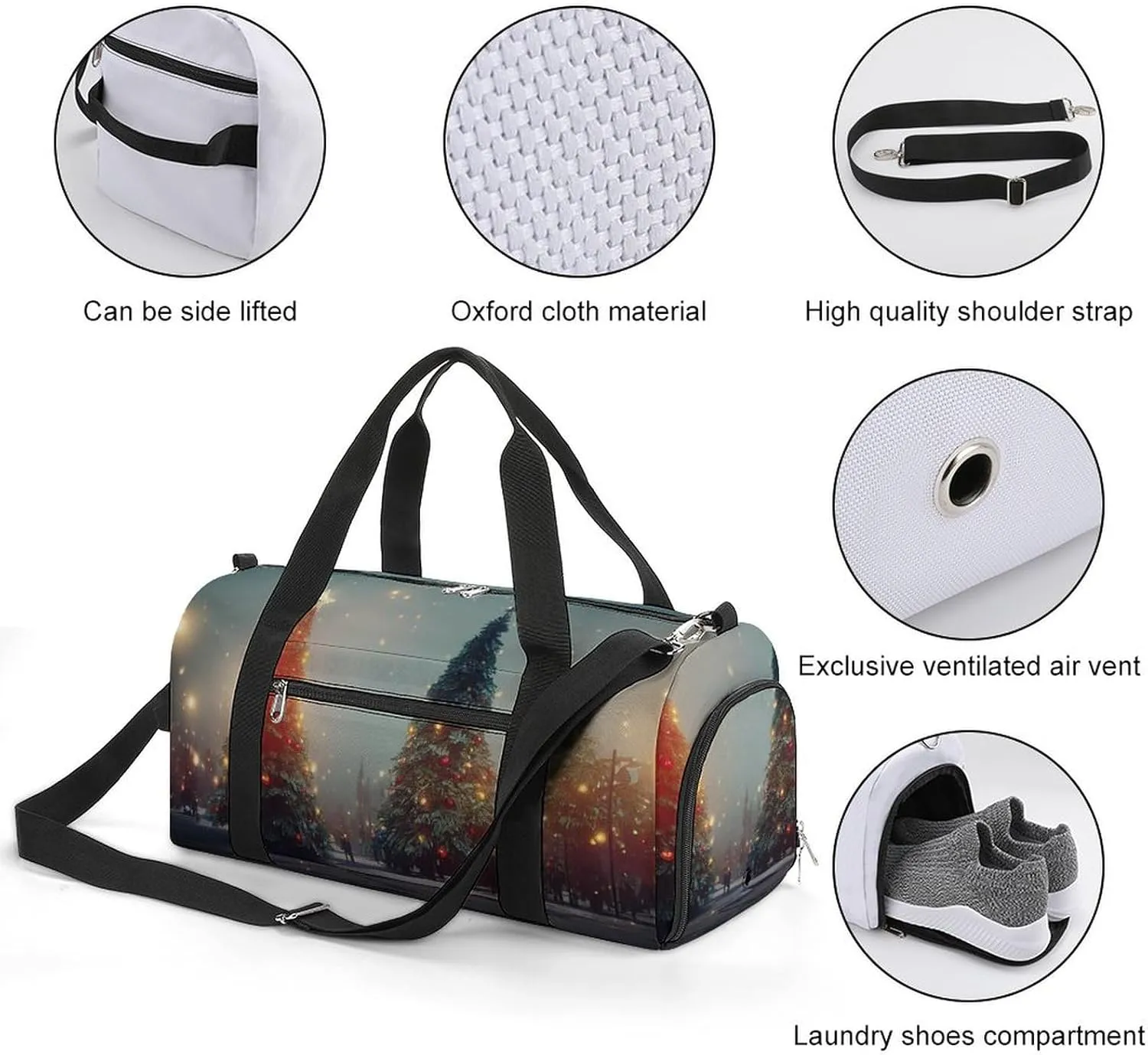 Sport Gym Duffel with Shoe Compartment Wet Pocket, Christmas-winter-background Shoulder Travel Bag for Women Men