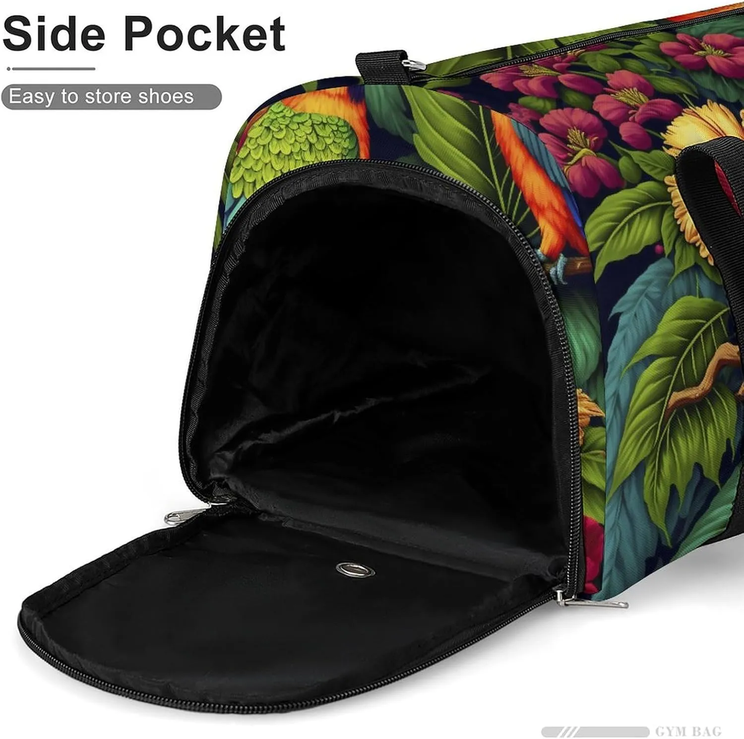 Sport Gym Duffel with Shoe Compartment Wet Pocket, Colorful-parrots-exotic-flowers Shoulder Travel Bag for Women Men, style