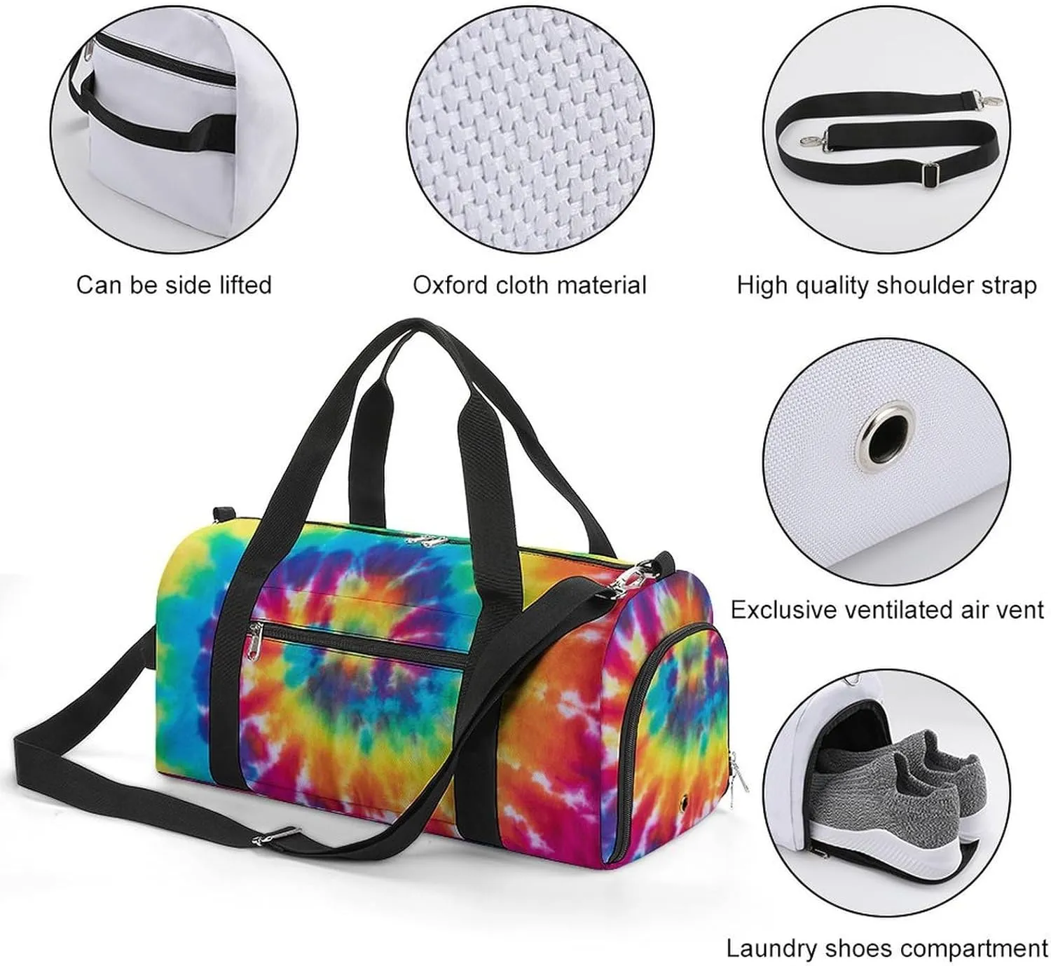 Sport Gym Duffel with Shoe Compartment Wet Pocket, Colorful-tie-dye-pattern Shoulder Travel Bag for Women Men, style-1