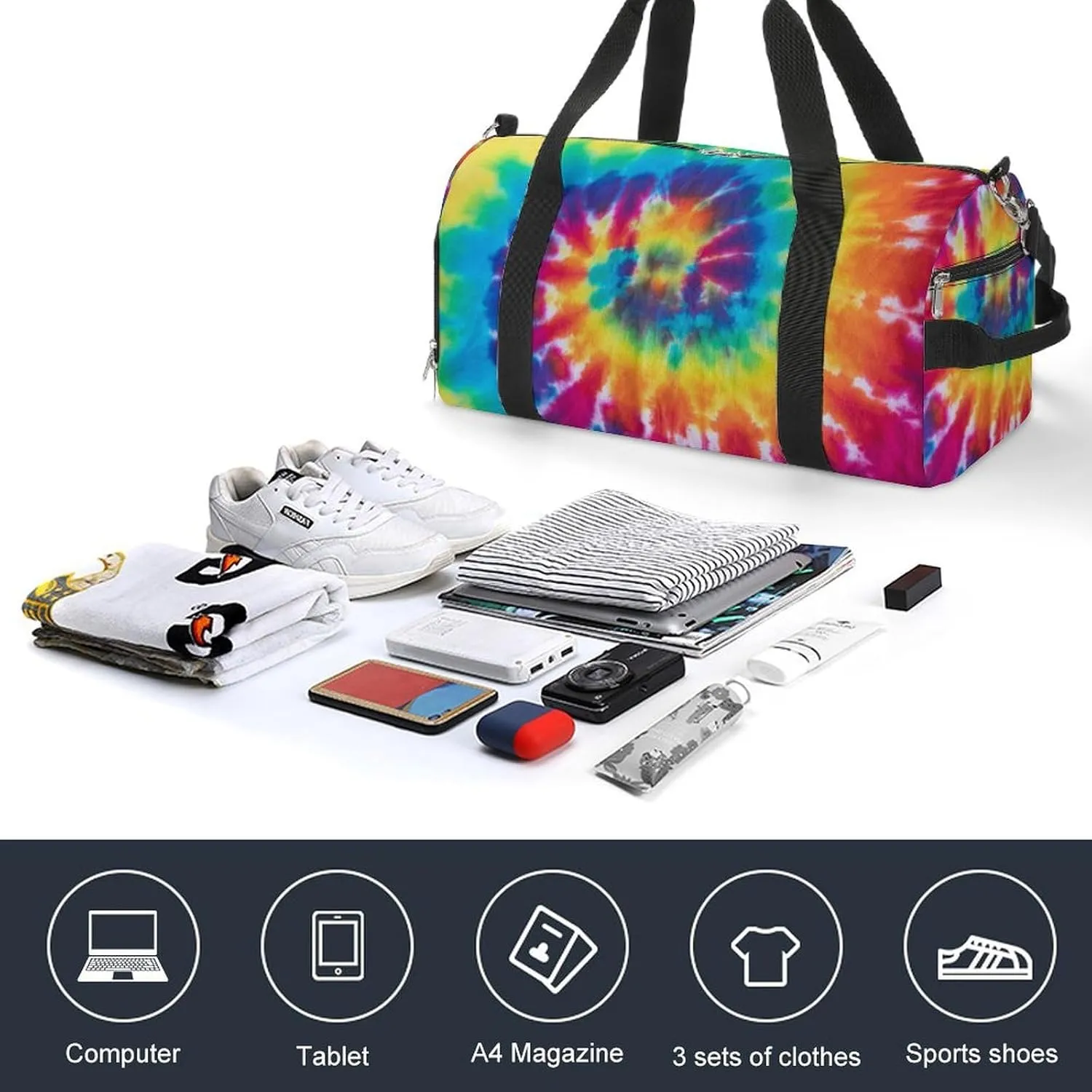 Sport Gym Duffel with Shoe Compartment Wet Pocket, Colorful-tie-dye-pattern Shoulder Travel Bag for Women Men, style-1
