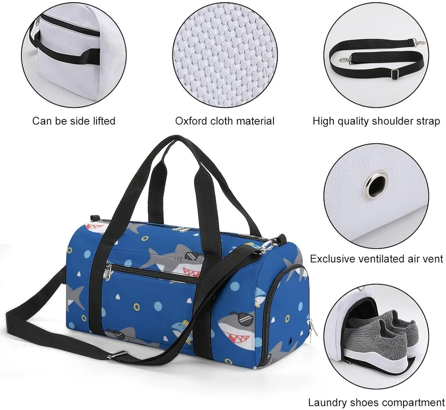 Sport Gym Duffel with Shoe Compartment Wet Pocket, Cool-jaws-cartoon-pattern Shoulder Travel Bag for Women Men