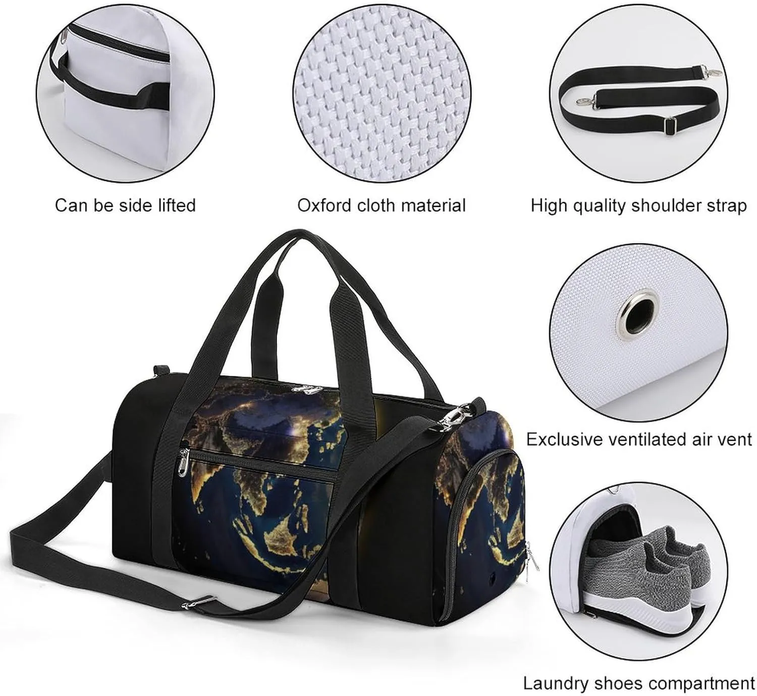 Sport Gym Duffel with Shoe Compartment Wet Pocket, Earth-night Shoulder Travel Bag for Women Men