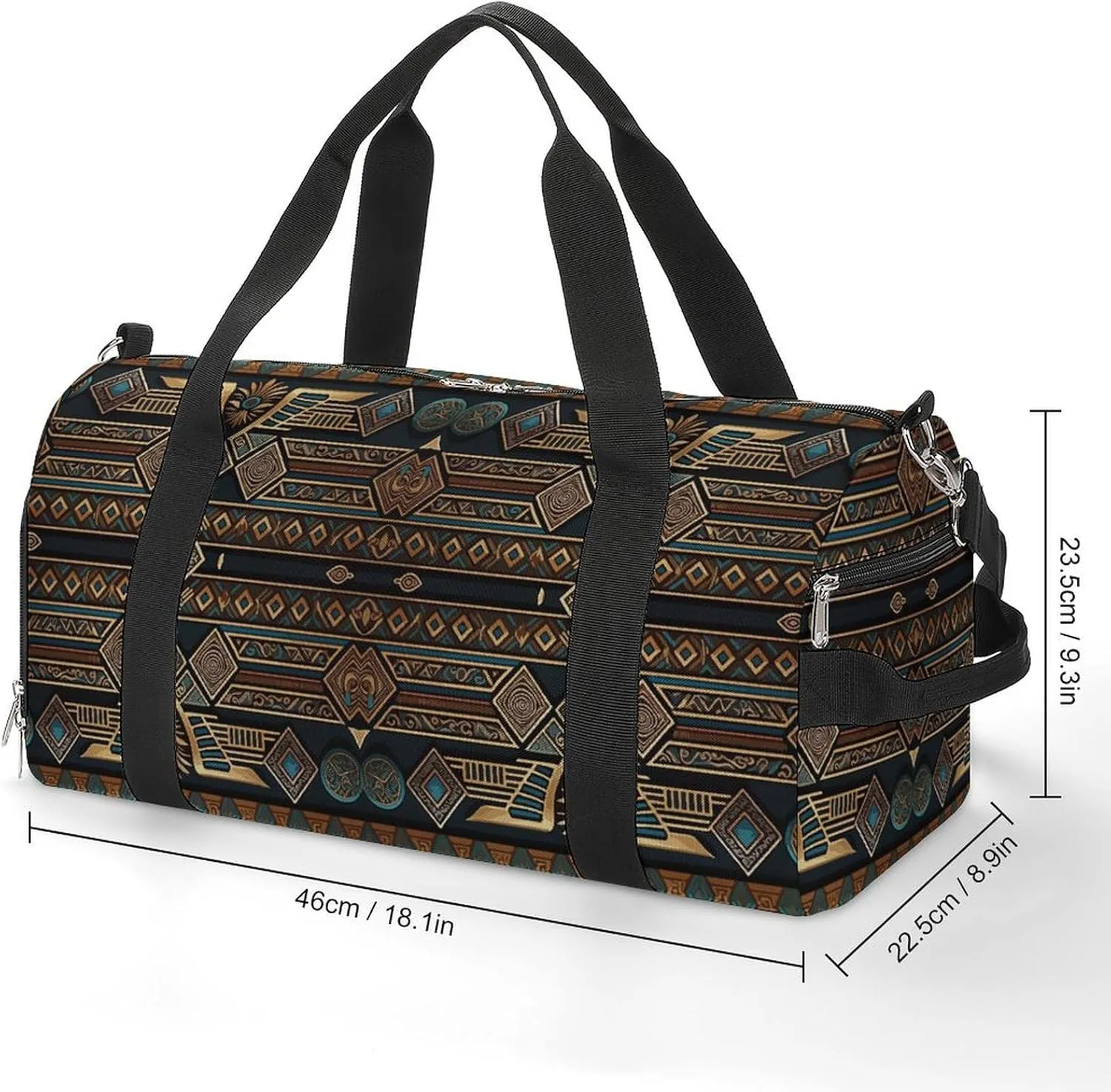 Sport Gym Duffel with Shoe Compartment Wet Pocket, Egyptian-pattern Shoulder Travel Bag for Women Men
