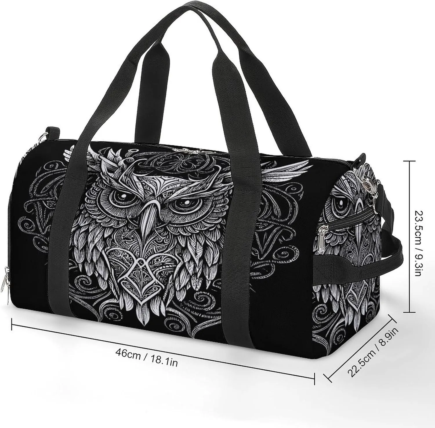 Sport Gym Duffel with Shoe Compartment Wet Pocket, Enigmatic-graceful-owl Shoulder Travel Bag for Women Men