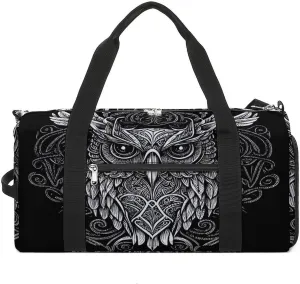 Sport Gym Duffel with Shoe Compartment Wet Pocket, Enigmatic-graceful-owl Shoulder Travel Bag for Women Men