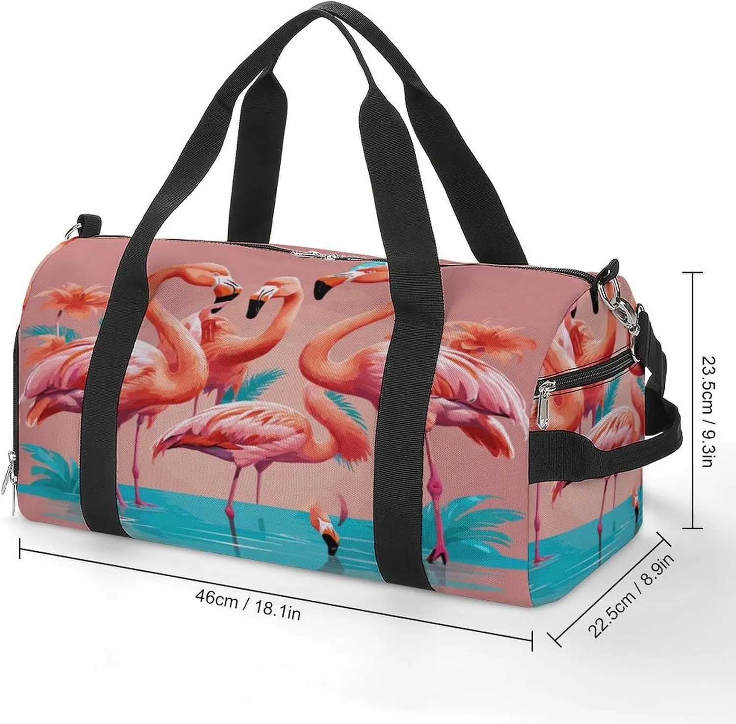 Sport Gym Duffel with Shoe Compartment Wet Pocket, Flamingos-theme Shoulder Travel Bag for Women Men