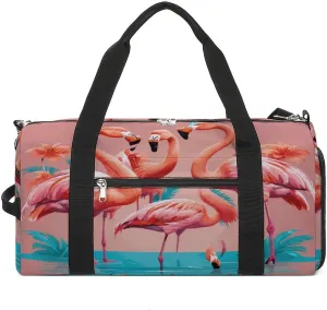 Sport Gym Duffel with Shoe Compartment Wet Pocket, Flamingos-theme Shoulder Travel Bag for Women Men
