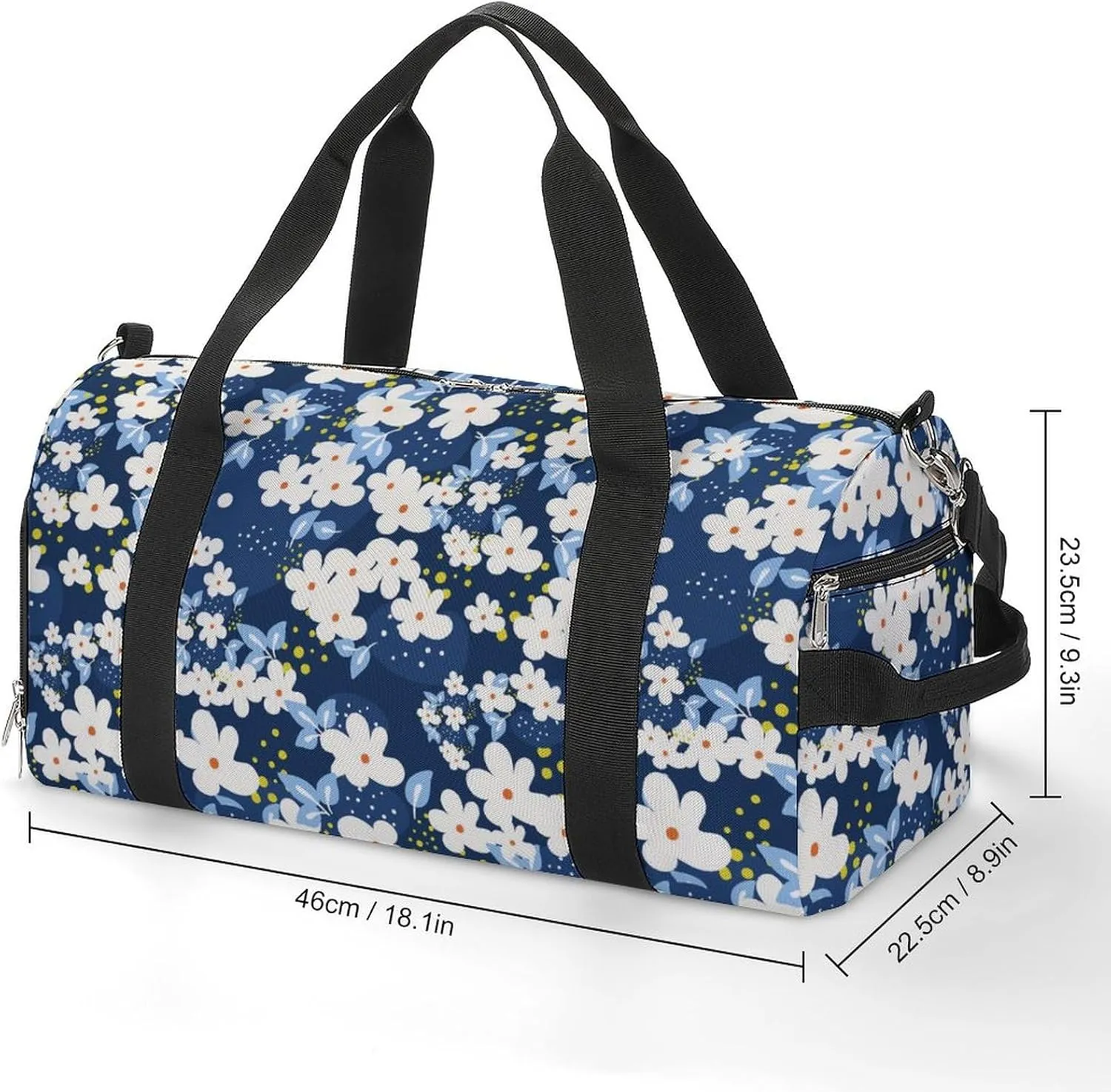 Sport Gym Duffel with Shoe Compartment Wet Pocket, Flowers-dark-blue-print Shoulder Travel Bag for Women Men, style-3