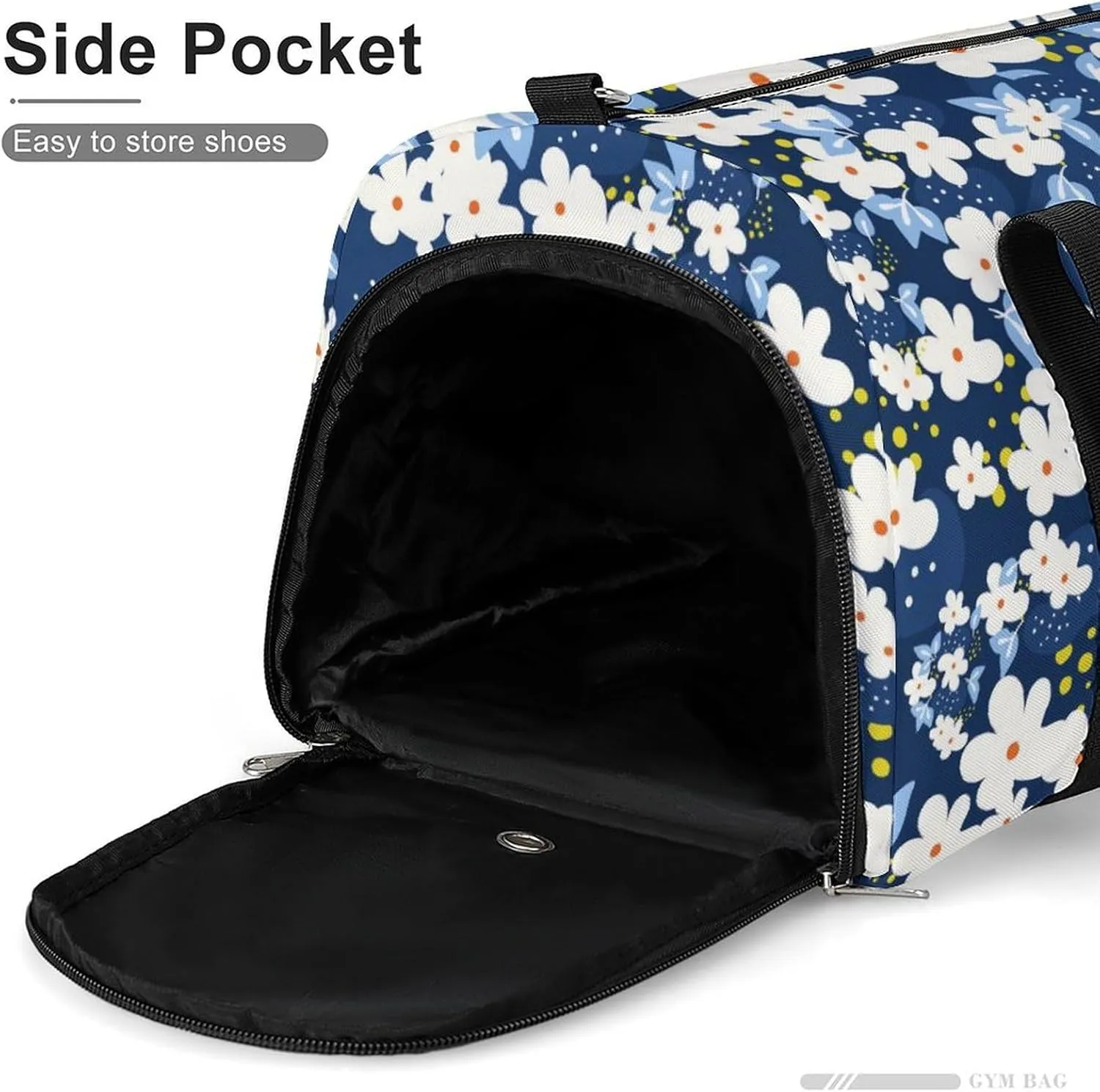Sport Gym Duffel with Shoe Compartment Wet Pocket, Flowers-dark-blue-print Shoulder Travel Bag for Women Men, style-3
