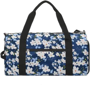 Sport Gym Duffel with Shoe Compartment Wet Pocket, Flowers-dark-blue-print Shoulder Travel Bag for Women Men, style-3