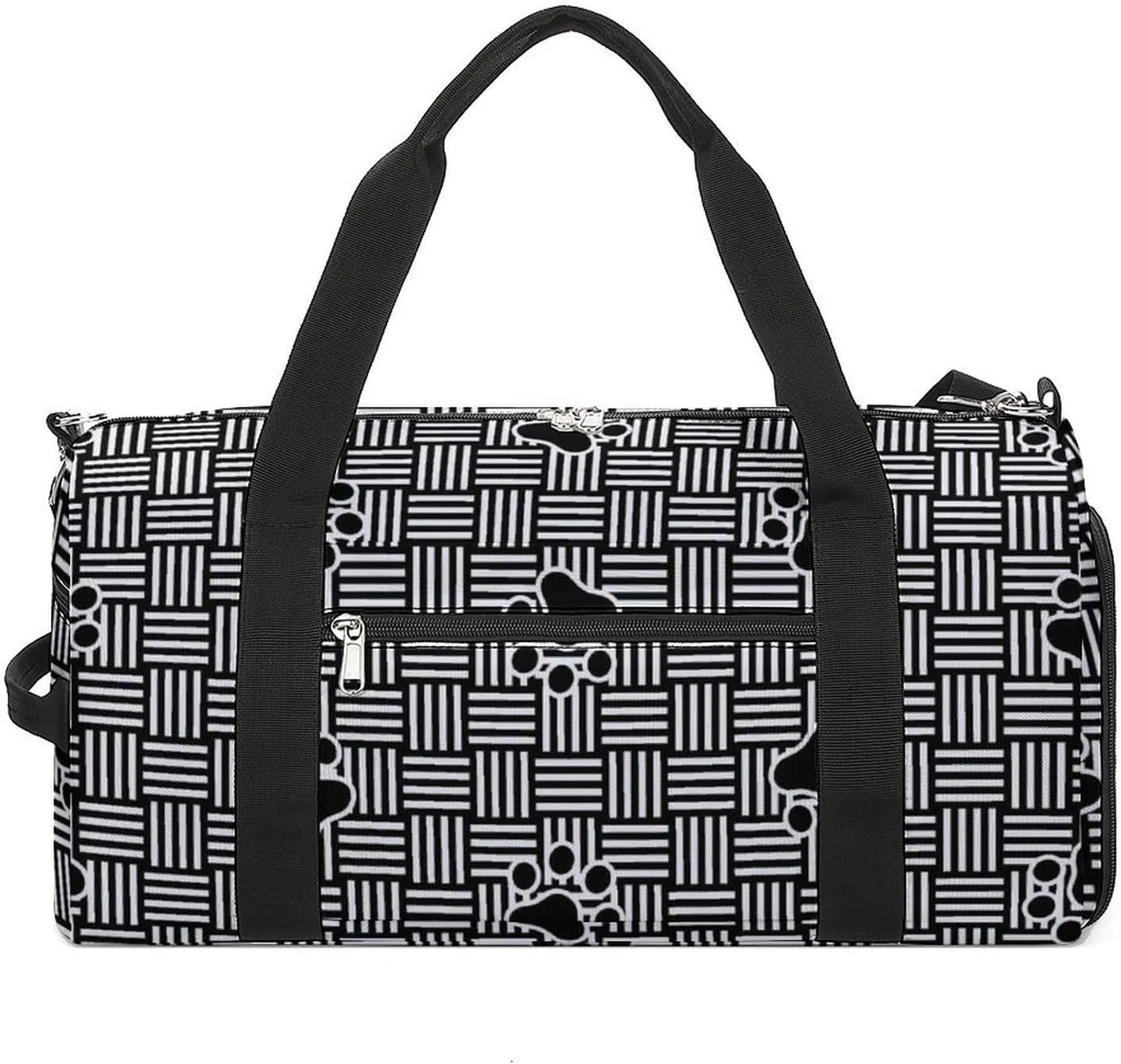 Sport Gym Duffel with Shoe Compartment Wet Pocket, Footprint-checked-weave Shoulder Travel Bag for Women Men, style-1