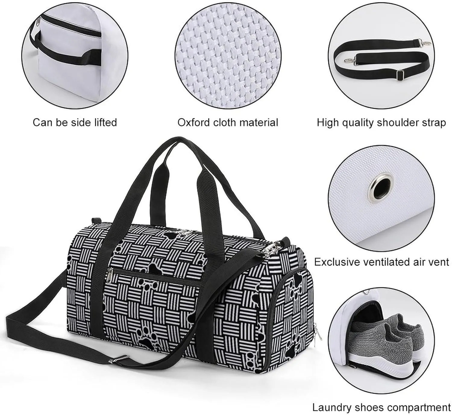 Sport Gym Duffel with Shoe Compartment Wet Pocket, Footprint-checked-weave Shoulder Travel Bag for Women Men, style-1