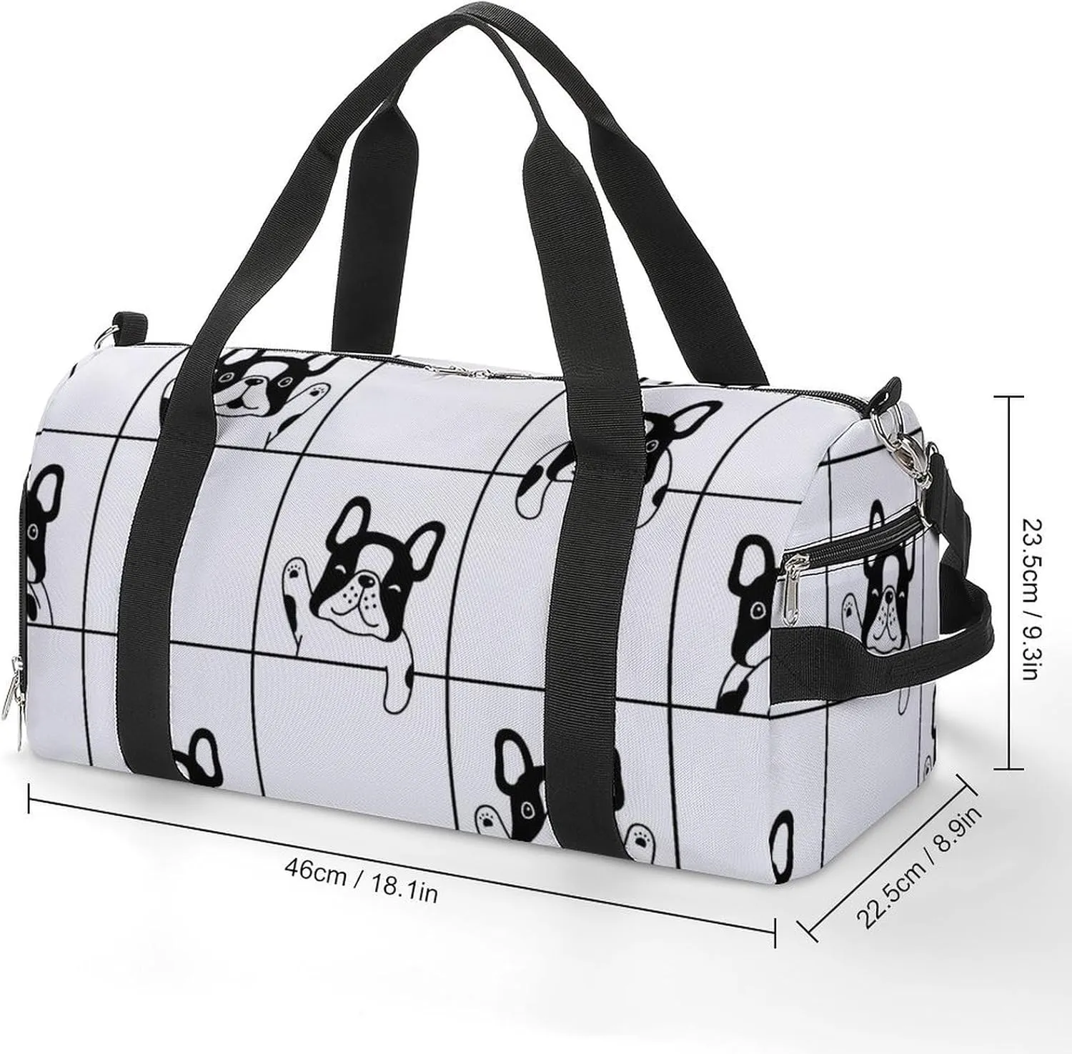 Sport Gym Duffel with Shoe Compartment Wet Pocket, French-bulldog-cartoon Shoulder Travel Bag for Women Men, style-4