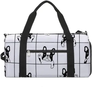 Sport Gym Duffel with Shoe Compartment Wet Pocket, French-bulldog-cartoon Shoulder Travel Bag for Women Men, style-4