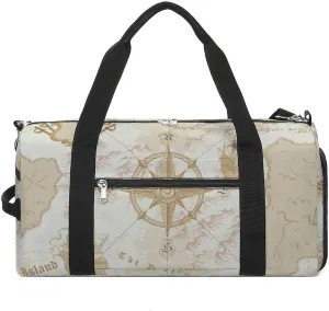 Sport Gym Duffel with Shoe Compartment Wet Pocket, Grey Sea-routes-pattern Shoulder Travel Bag for Women Men, style-4