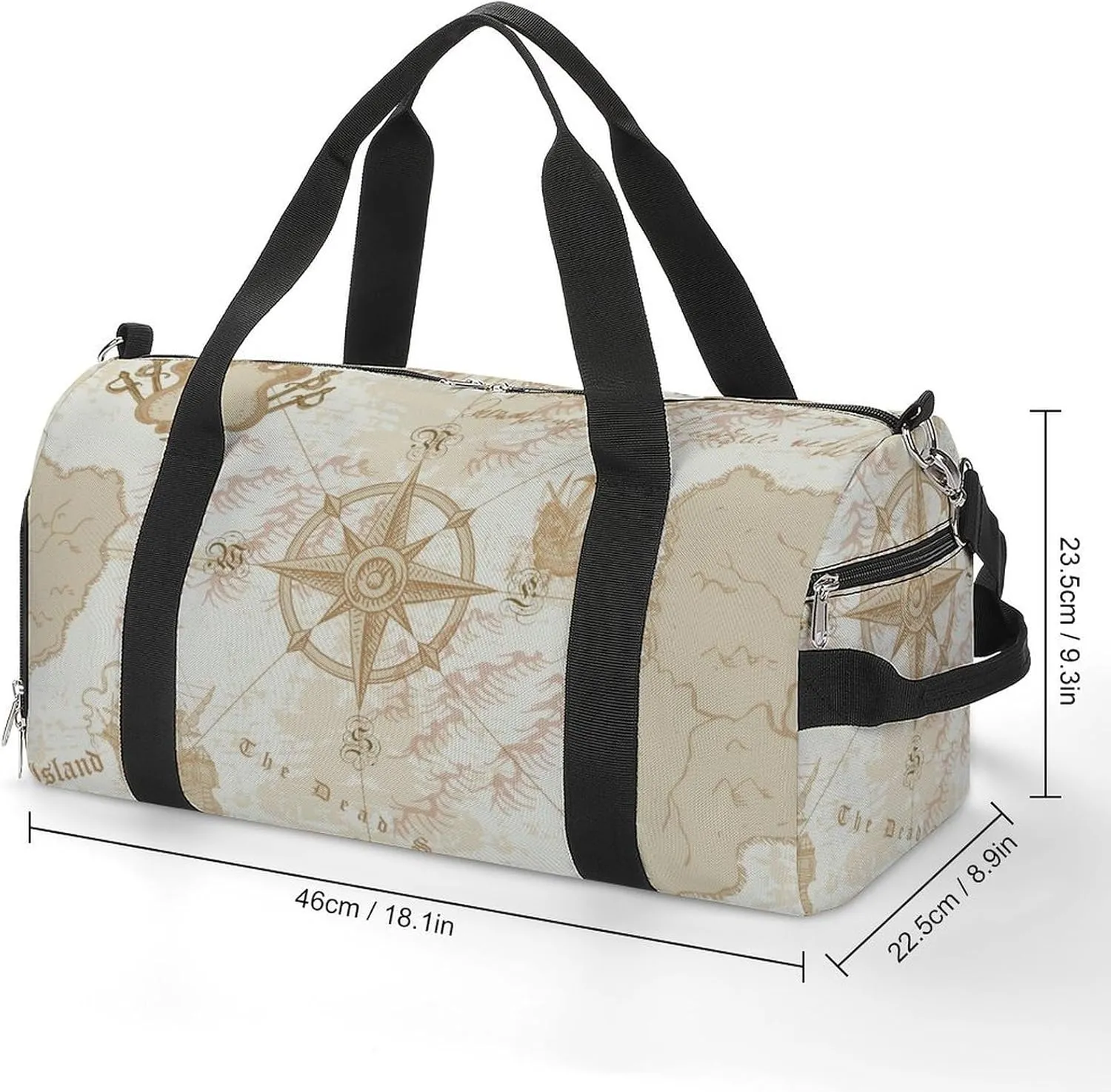 Sport Gym Duffel with Shoe Compartment Wet Pocket, Grey Sea-routes-pattern Shoulder Travel Bag for Women Men, style-4