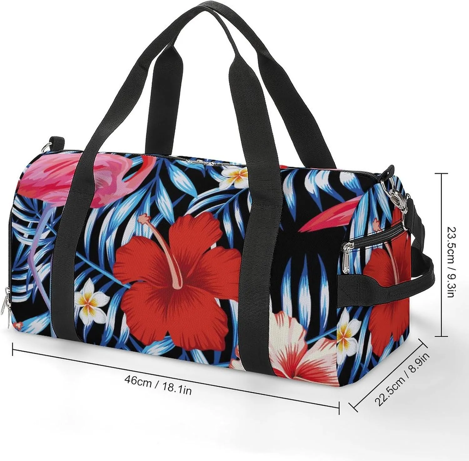 Sport Gym Duffel with Shoe Compartment Wet Pocket, Hibiscus-flamingo-plumeria-palms Shoulder Travel Bag for Women Men