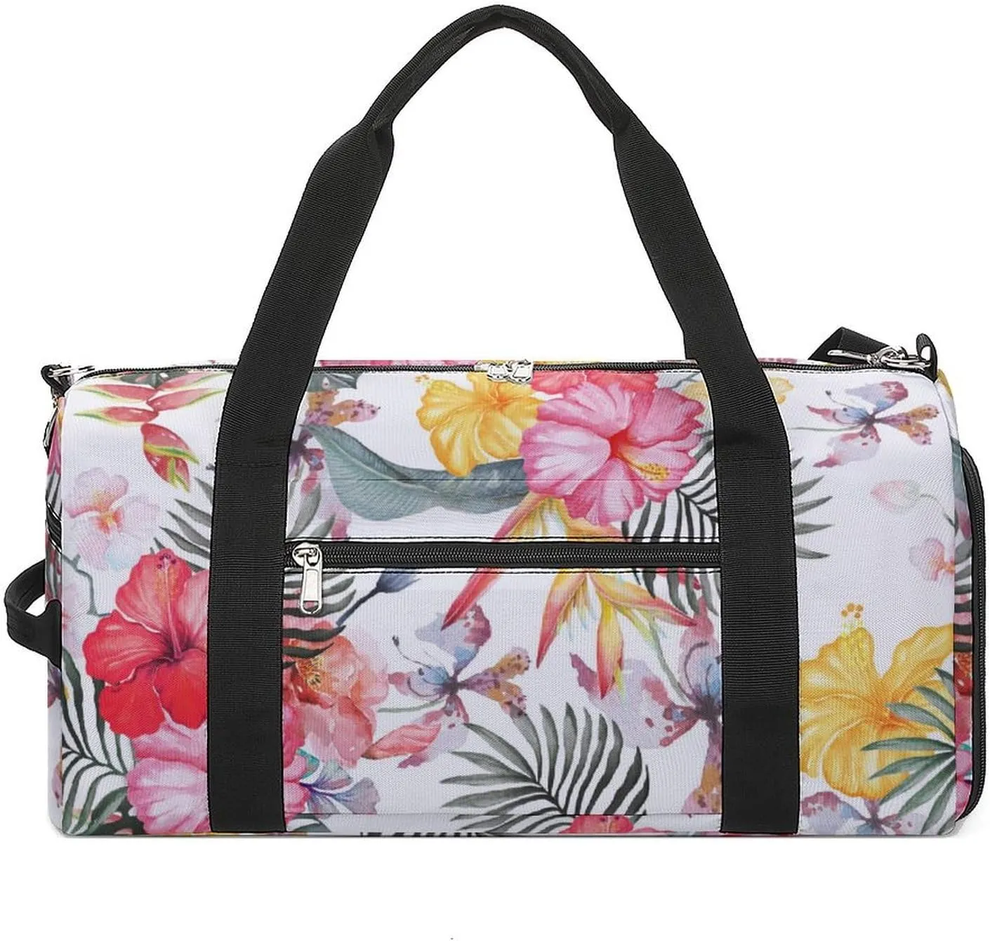 Sport Gym Duffel with Shoe Compartment Wet Pocket, Hibiscus-flower-texture Shoulder Travel Bag for Women Men, style-1