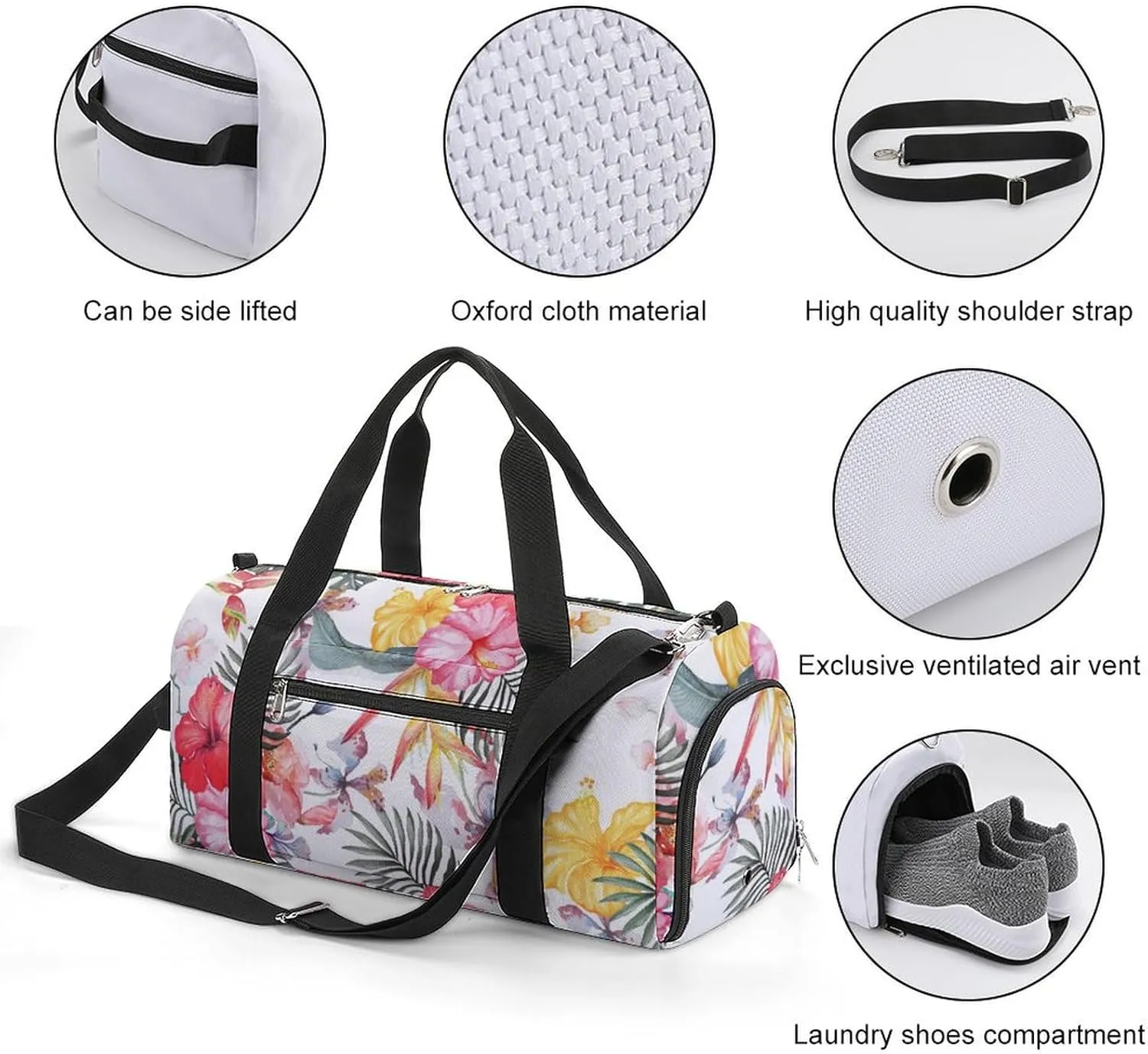 Sport Gym Duffel with Shoe Compartment Wet Pocket, Hibiscus-flower-texture Shoulder Travel Bag for Women Men, style-1