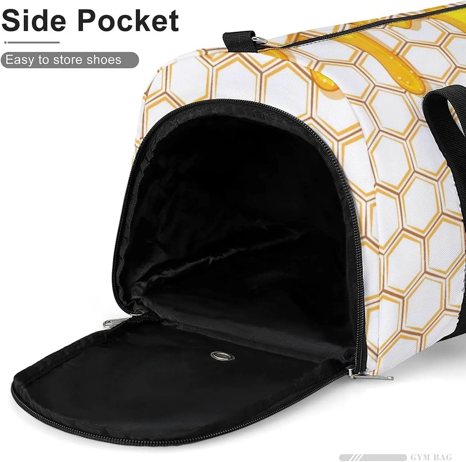 Sport Gym Duffel with Shoe Compartment Wet Pocket, Honey-style Honeycomb Shoulder Travel Bag for Women Men