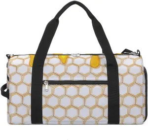 Sport Gym Duffel with Shoe Compartment Wet Pocket, Honey-style Honeycomb Shoulder Travel Bag for Women Men