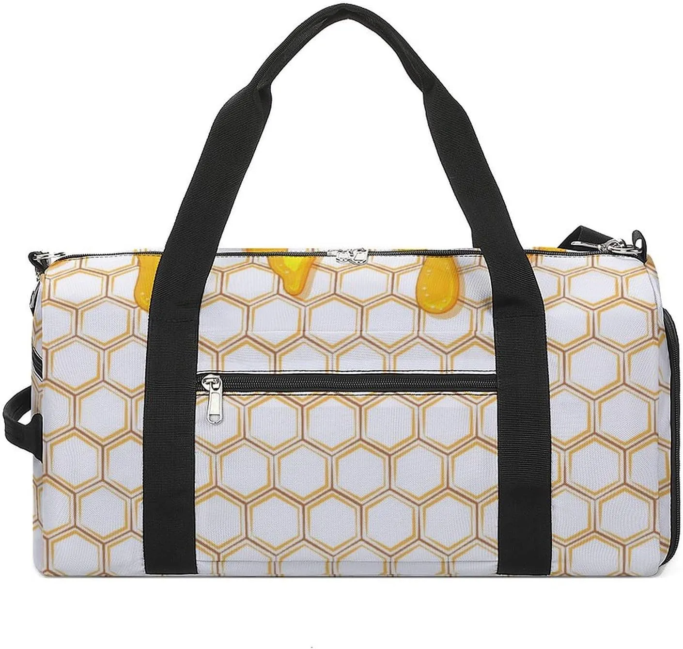 Sport Gym Duffel with Shoe Compartment Wet Pocket, Honey-style Honeycomb Shoulder Travel Bag for Women Men
