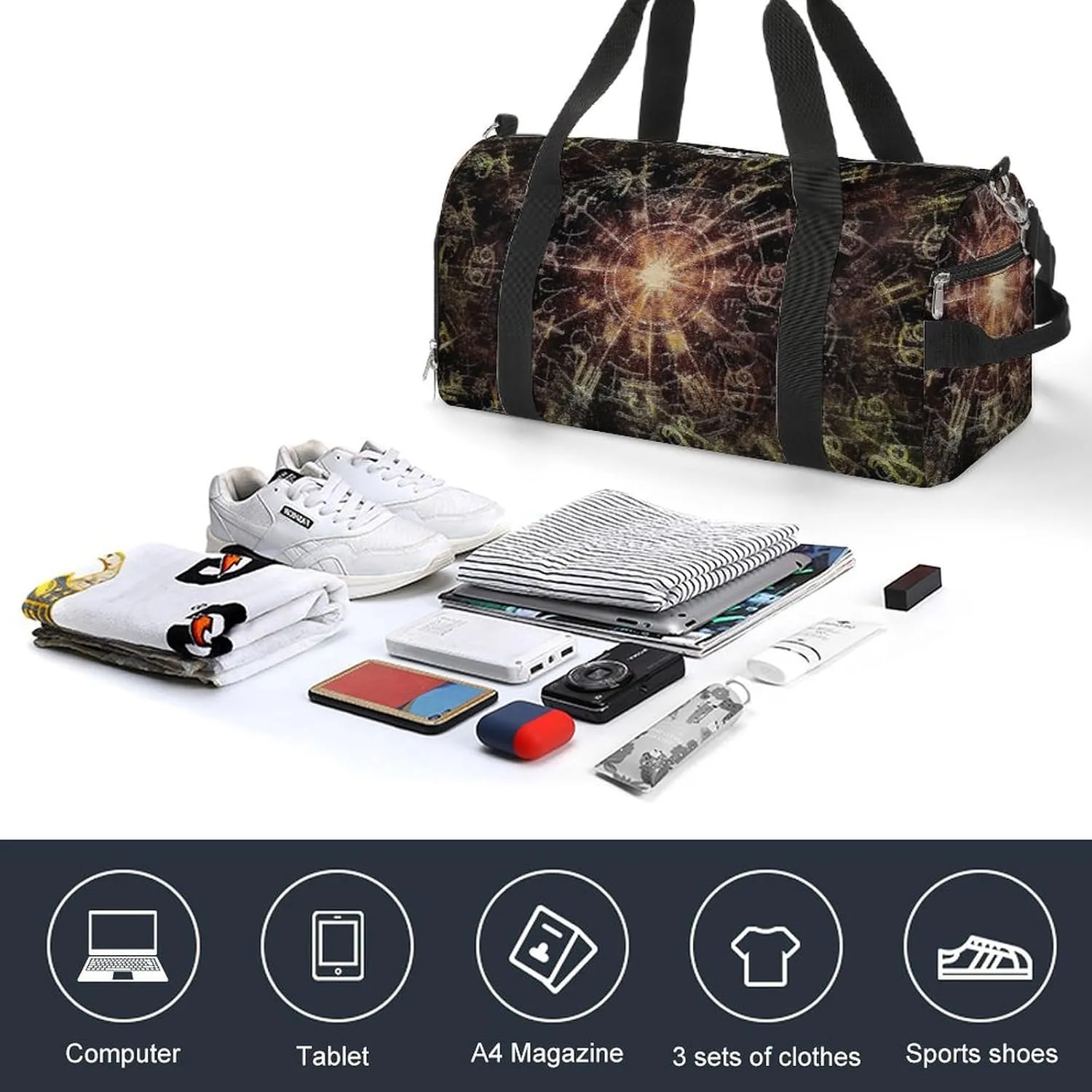Sport Gym Duffel with Shoe Compartment Wet Pocket, Horoscope-pattern Shoulder Travel Bag for Women Men, style-1
