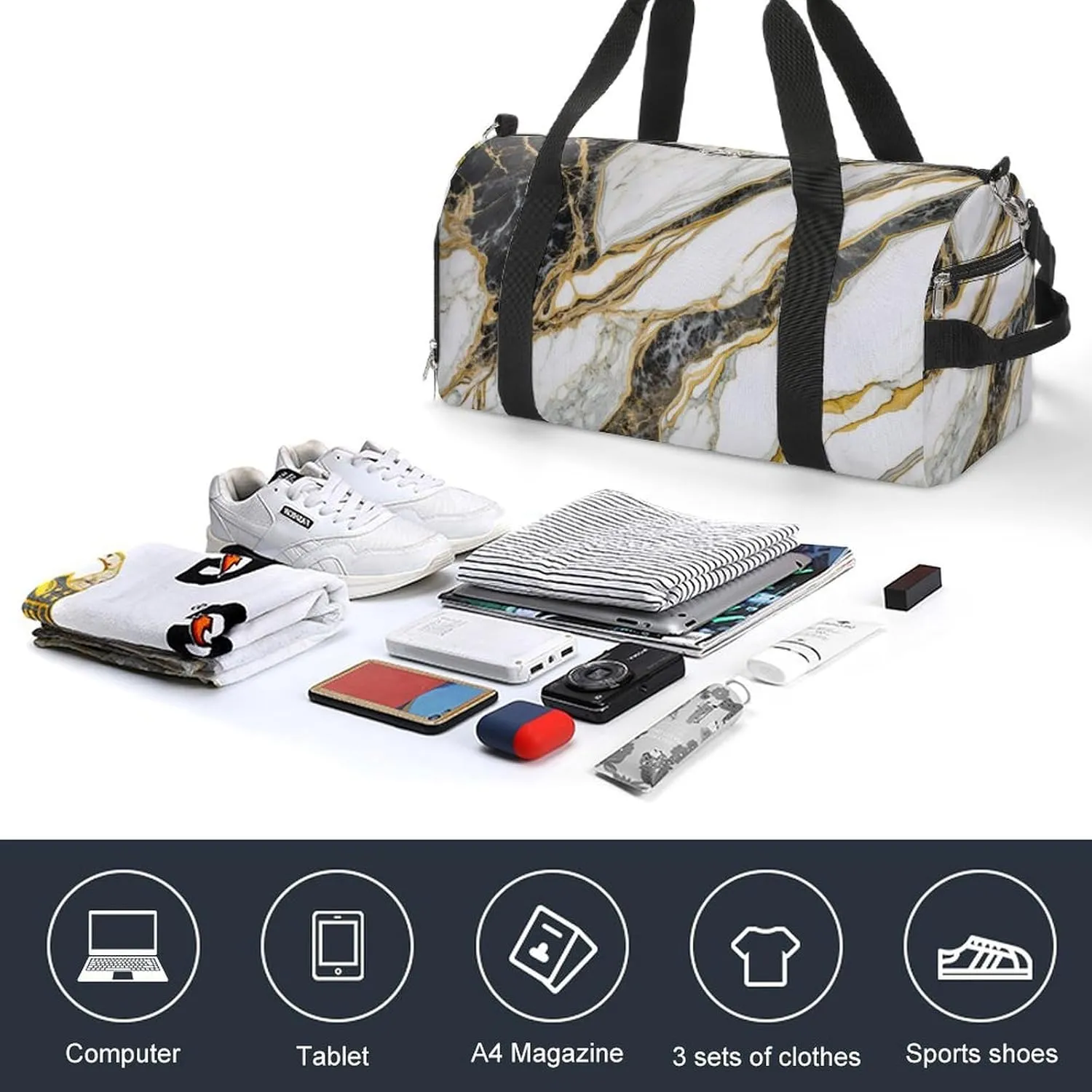Sport Gym Duffel with Shoe Compartment Wet Pocket, Italian-marble-slab Shoulder Travel Bag for Women Men, style