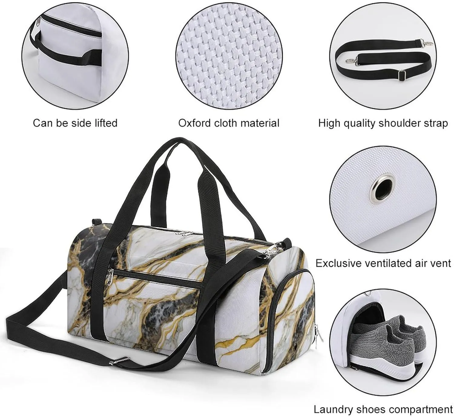 Sport Gym Duffel with Shoe Compartment Wet Pocket, Italian-marble-slab Shoulder Travel Bag for Women Men, style