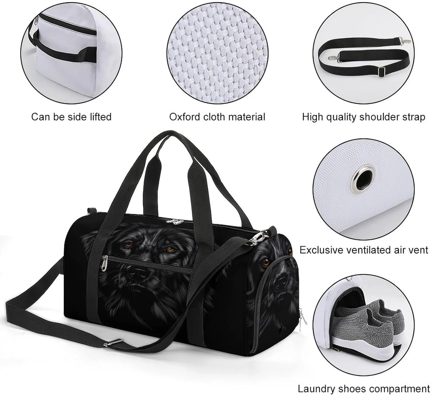 Sport Gym Duffel with Shoe Compartment Wet Pocket, Labrador-retriever-black-background Shoulder Travel Bag for Women Men, style