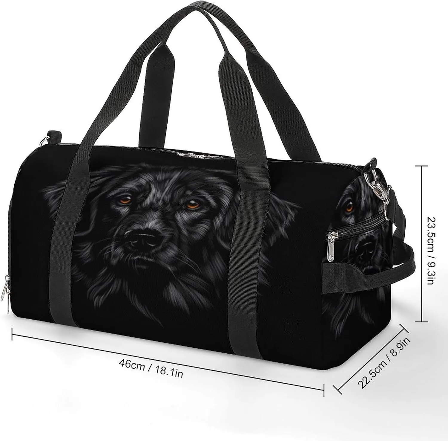 Sport Gym Duffel with Shoe Compartment Wet Pocket, Labrador-retriever-black-background Shoulder Travel Bag for Women Men, style