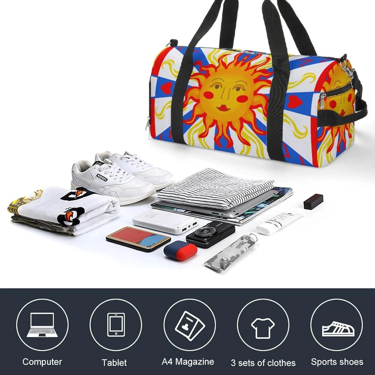 Sport Gym Duffel with Shoe Compartment Wet Pocket, Majolica-patterns1 Shoulder Travel Bag for Women Men
