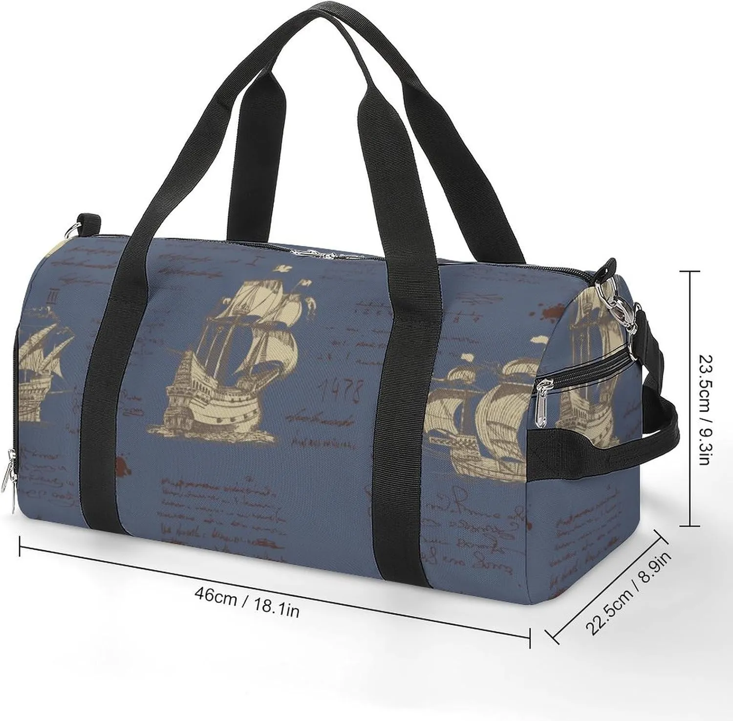 Sport Gym Duffel with Shoe Compartment Wet Pocket, Medieval-nautical-record Shoulder Travel Bag for Women Men