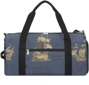 Sport Gym Duffel with Shoe Compartment Wet Pocket, Medieval-nautical-record Shoulder Travel Bag for Women Men