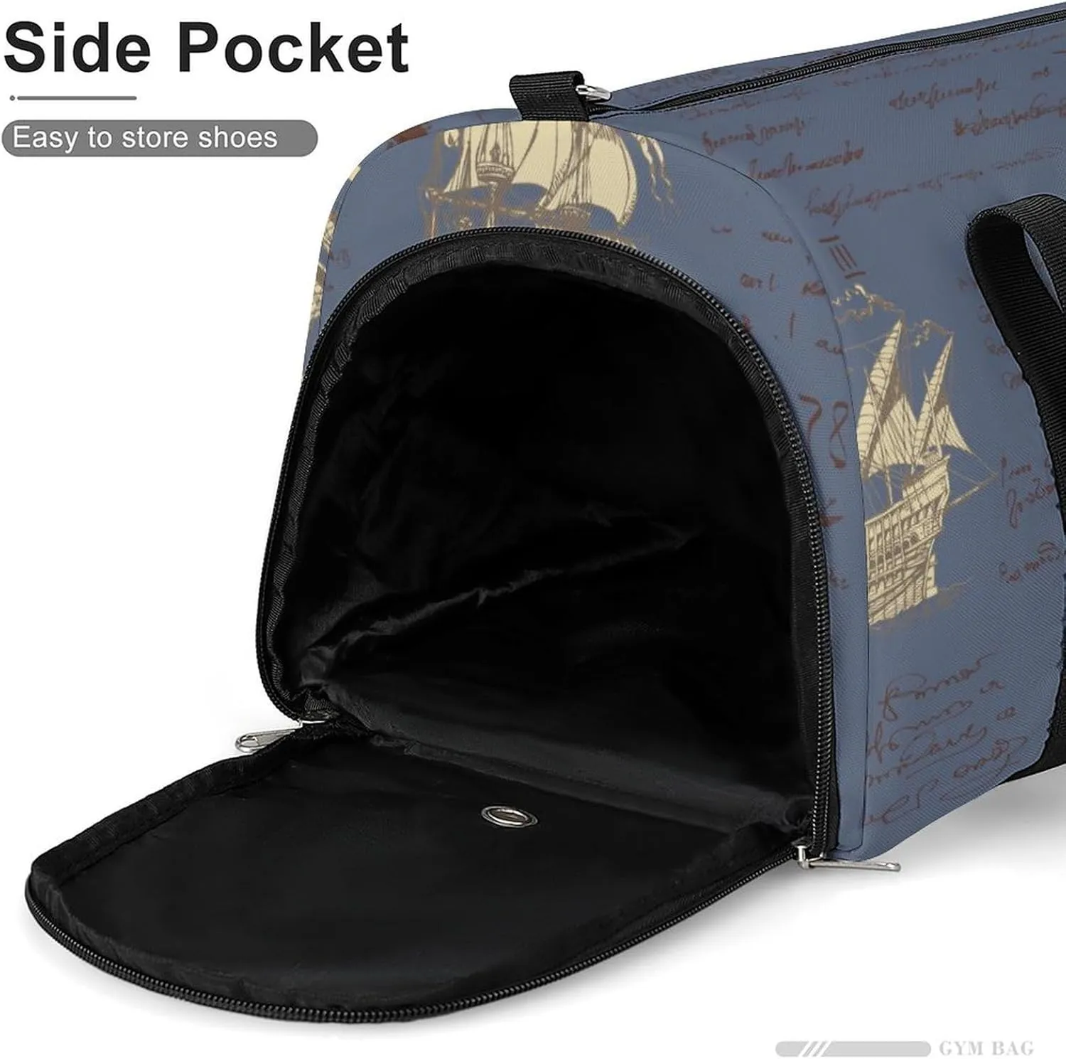 Sport Gym Duffel with Shoe Compartment Wet Pocket, Medieval-nautical-record Shoulder Travel Bag for Women Men