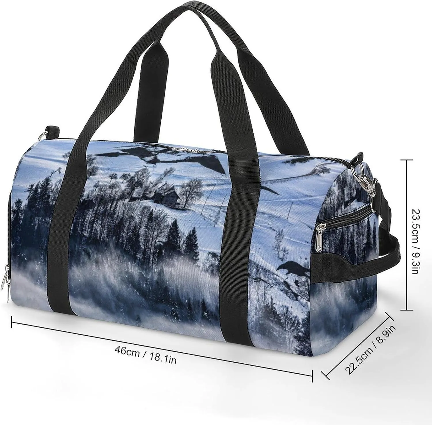 Sport Gym Duffel with Shoe Compartment Wet Pocket, Mountain-with-snow-fog Shoulder Travel Bag for Women Men, style-4
