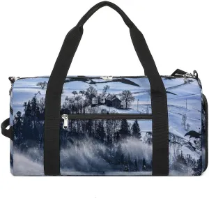 Sport Gym Duffel with Shoe Compartment Wet Pocket, Mountain-with-snow-fog Shoulder Travel Bag for Women Men, style-4