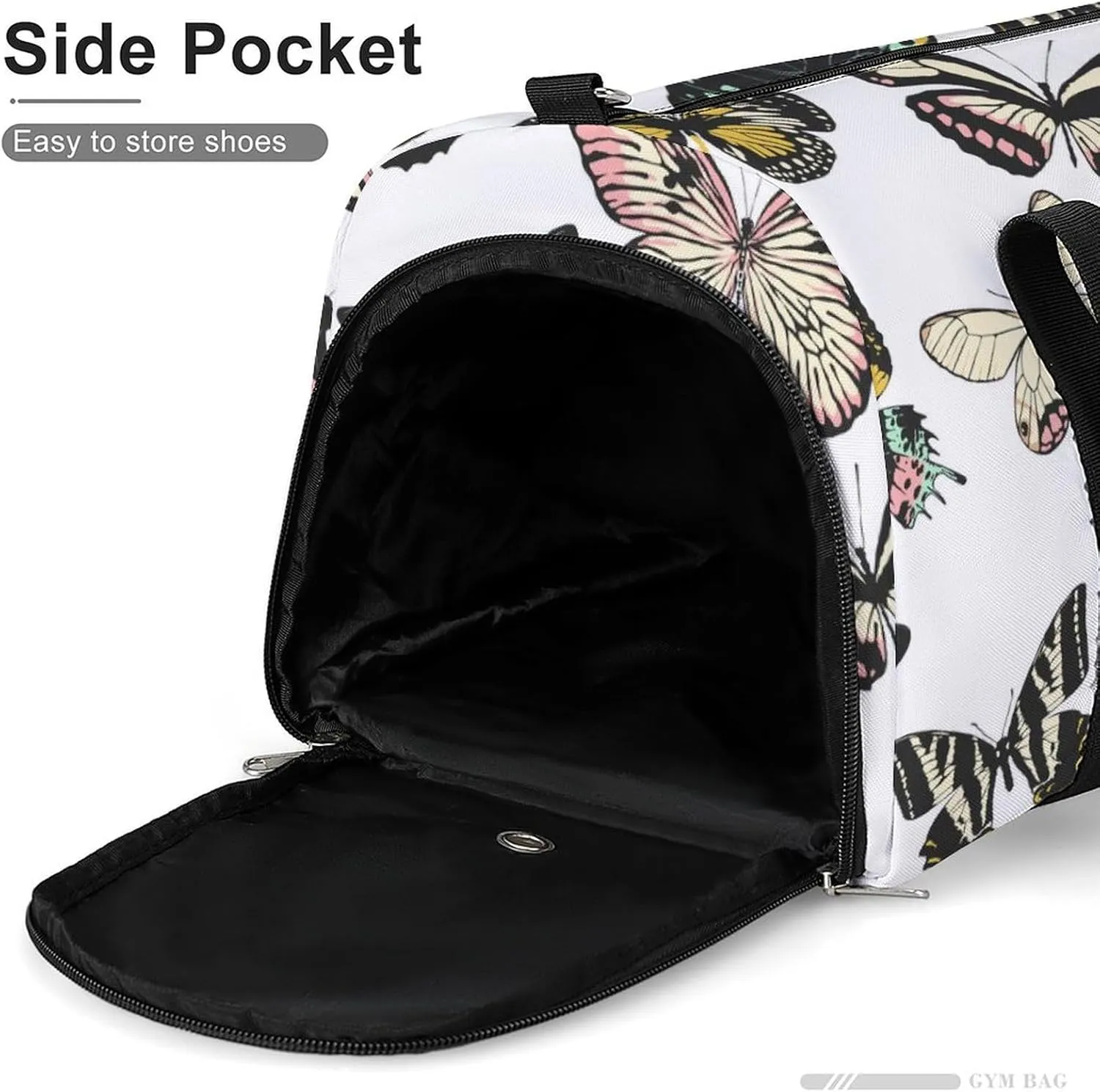 Sport Gym Duffel with Shoe Compartment Wet Pocket, Multicolored-butterflies-print Shoulder Travel Bag for Women Men