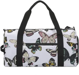 Sport Gym Duffel with Shoe Compartment Wet Pocket, Multicolored-butterflies-print Shoulder Travel Bag for Women Men