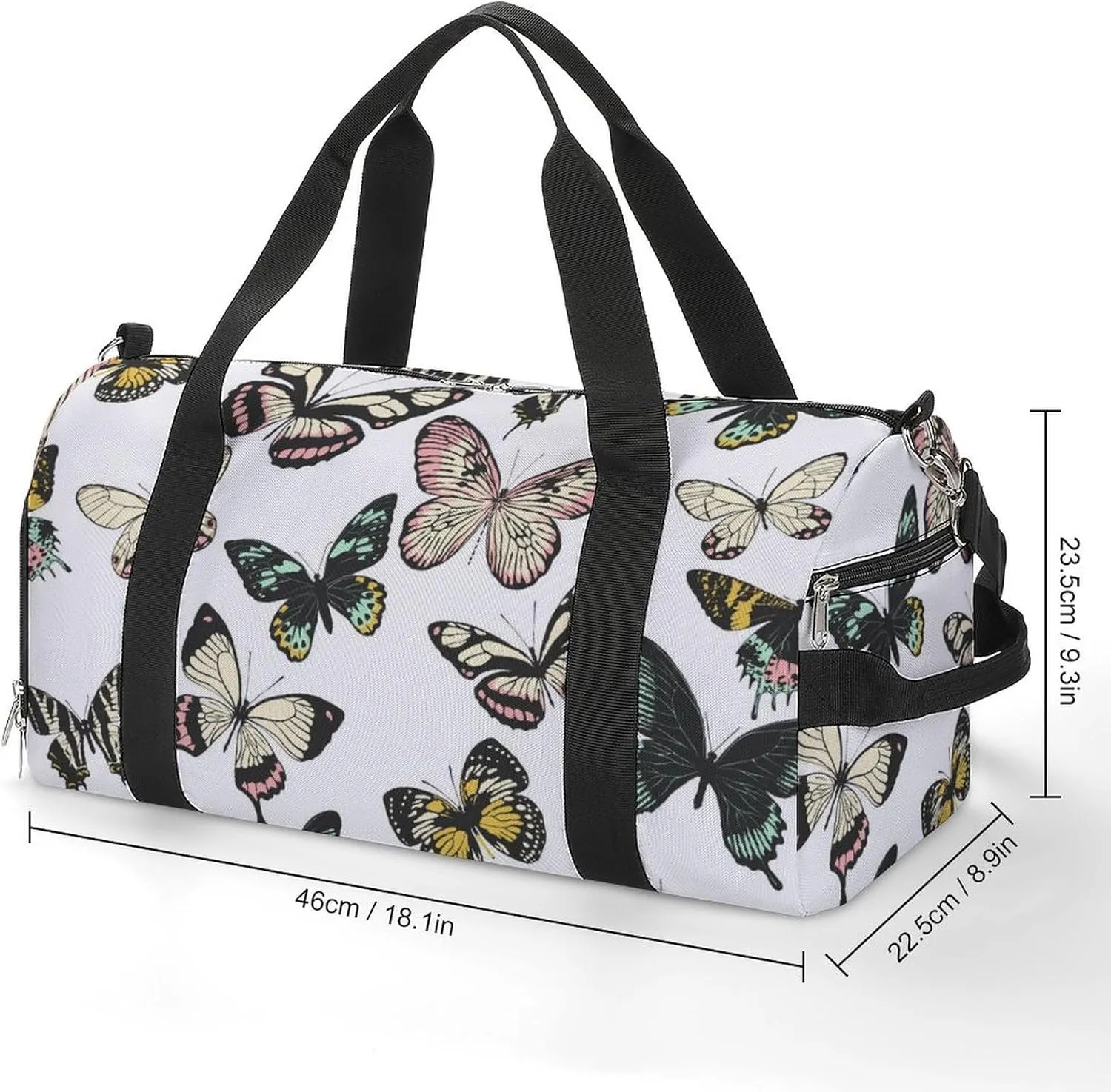 Sport Gym Duffel with Shoe Compartment Wet Pocket, Multicolored-butterflies-print Shoulder Travel Bag for Women Men