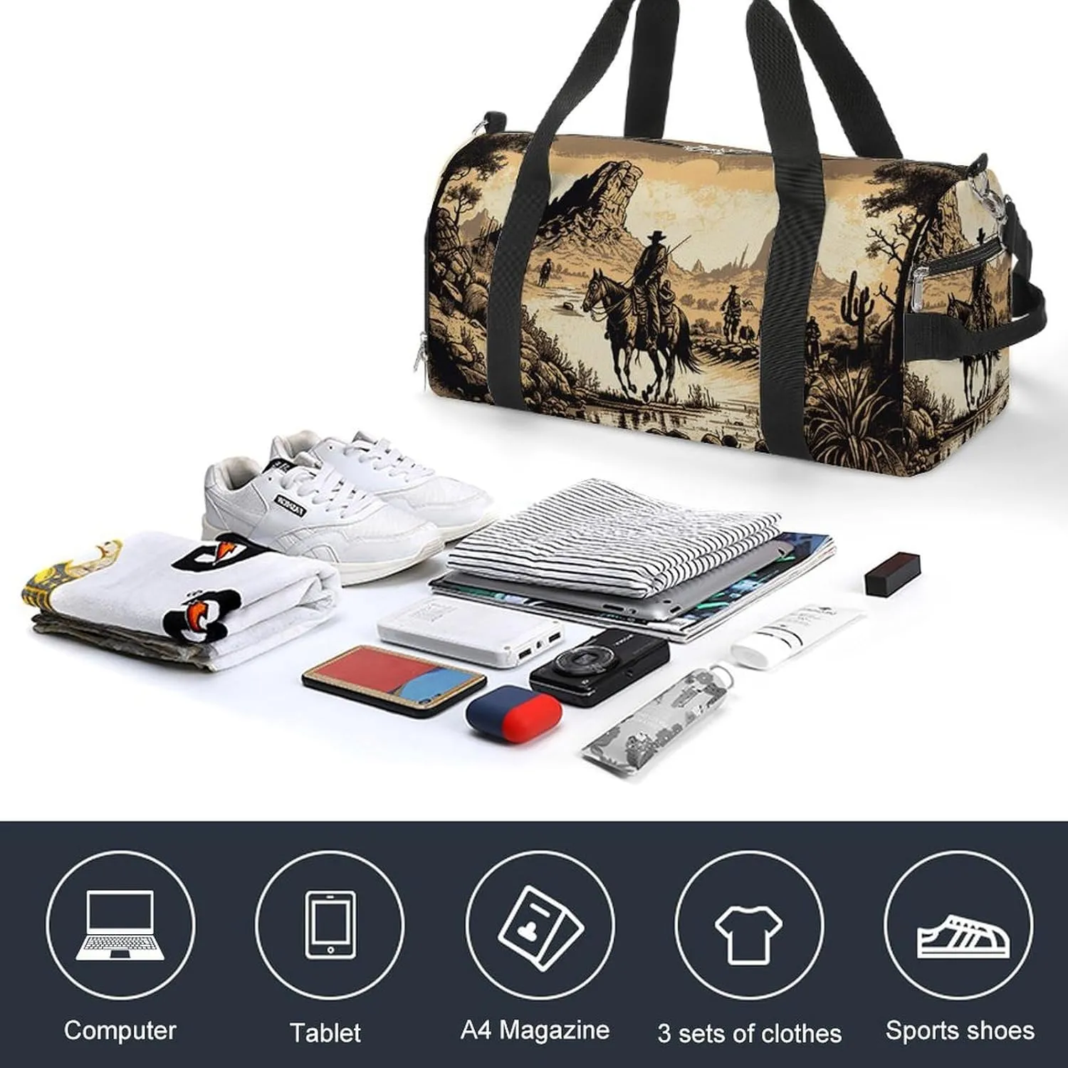 Sport Gym Duffel with Shoe Compartment Wet Pocket, Native-american-western-pattern Shoulder Travel Bag for Women Men
