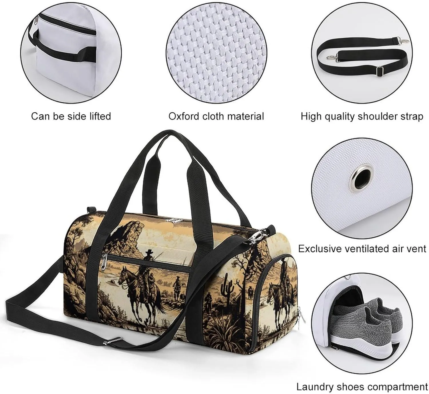 Sport Gym Duffel with Shoe Compartment Wet Pocket, Native-american-western-pattern Shoulder Travel Bag for Women Men
