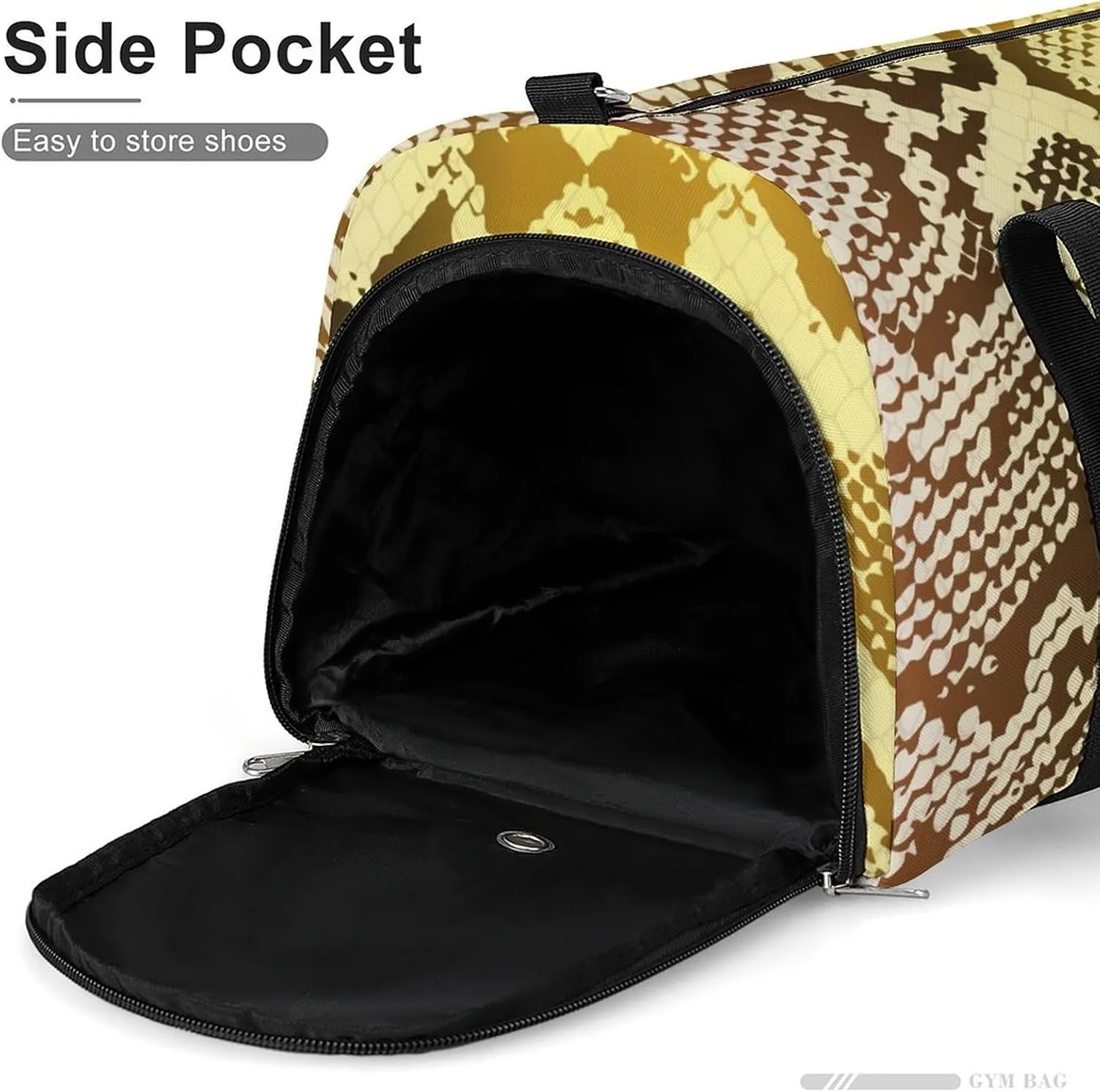 Sport Gym Duffel with Shoe Compartment Wet Pocket, Pattern-snake Shoulder Travel Bag for Women Men, style