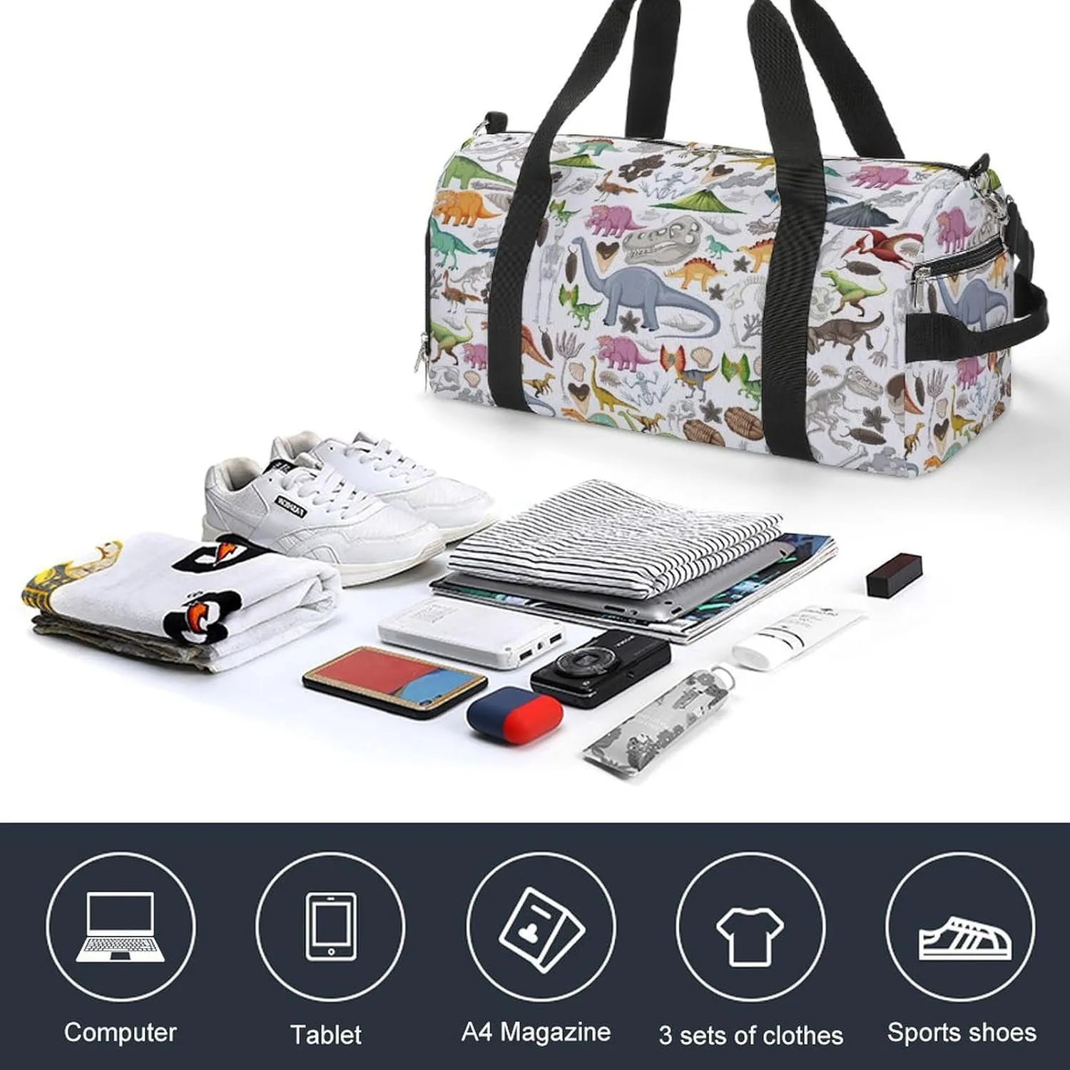 Sport Gym Duffel with Shoe Compartment Wet Pocket, Prehistoric-dinosaur-animal Shoulder Travel Bag for Women Men, style-2