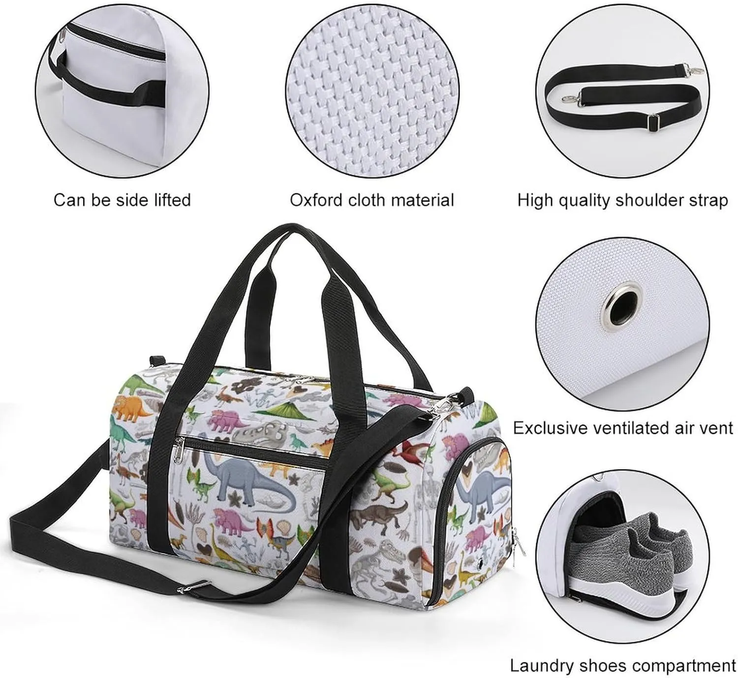 Sport Gym Duffel with Shoe Compartment Wet Pocket, Prehistoric-dinosaur-animal Shoulder Travel Bag for Women Men, style-2