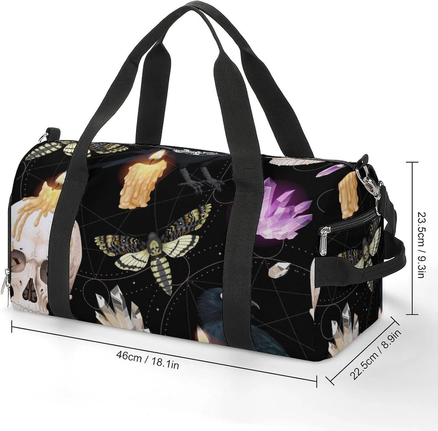 Sport Gym Duffel with Shoe Compartment Wet Pocket, Raven-human-skull-print Shoulder Travel Bag for Women Men, style-1